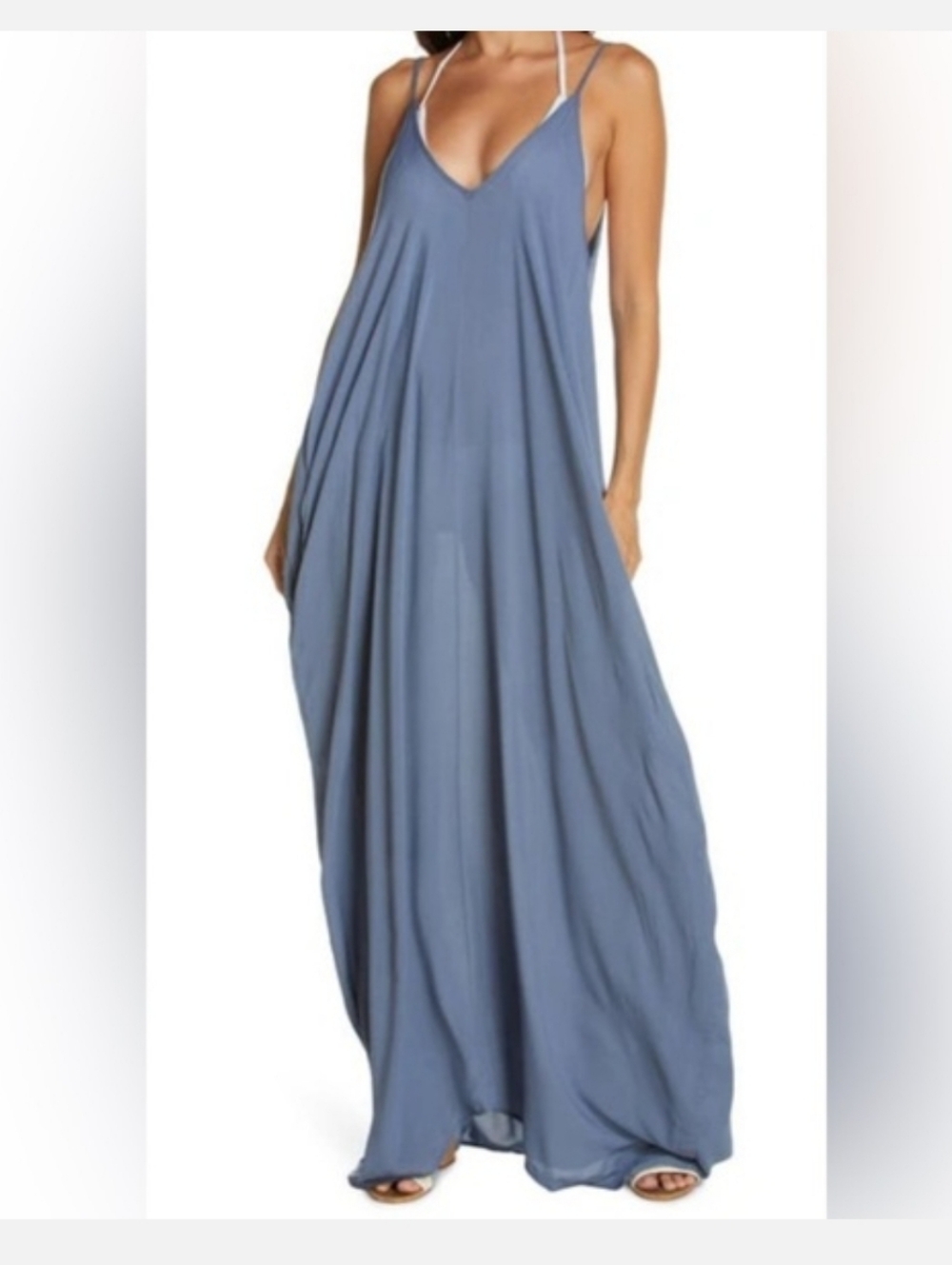 Elan Slate Blue Maxi Slip Dress with V-Neck Sz M NEW - Picture 11 of 11